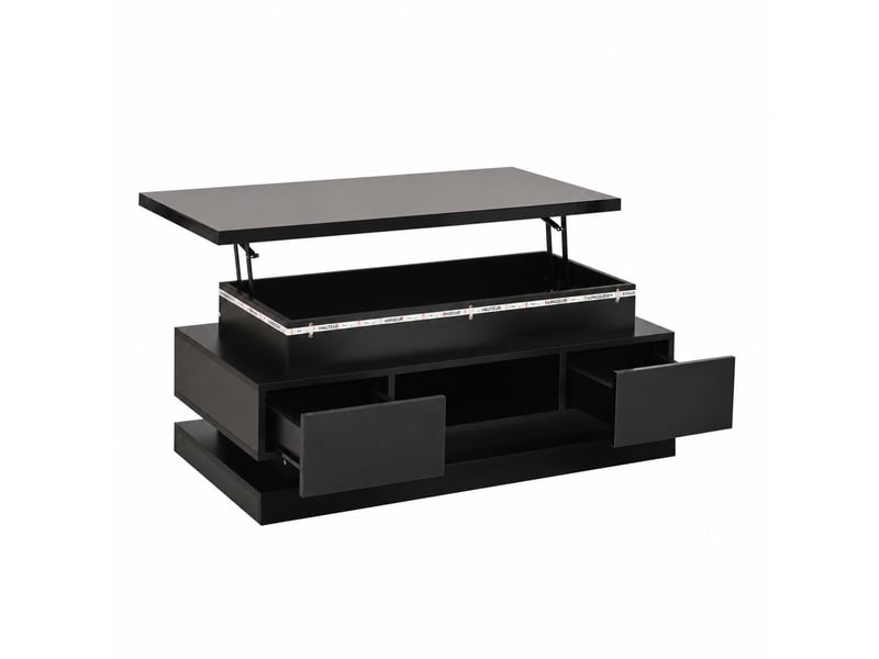 Table basse relevable 100 x 50 cm, 2 tiroirs, rangement caché et éclairage led, noir - Conforama A