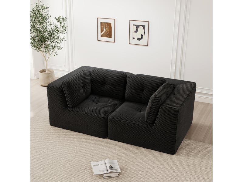  Canapé droit modulable 2 places velours côtelé noir – 208 x 104 x 69 cm Fay Lum - Conforama R