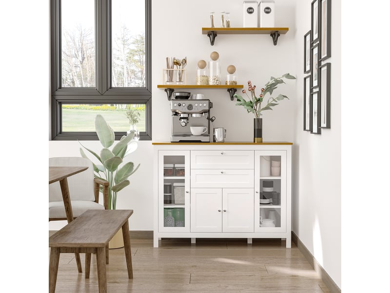  Buffet de salon, meuble de rangement avec un placard à double porte, deux portes vitrées, deux tiroirs et une étagère réglable, 120 x 40 x 90 cm  - Conforama C