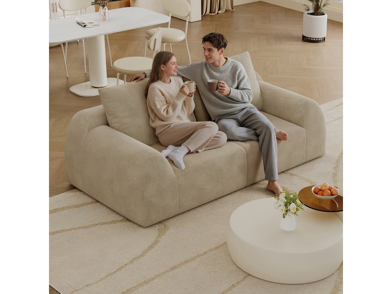 Canapé sans structure en mousse compressée 190 × 95 × 85 cm, kaki, tissu chenille, 2 places, sans montage, mousse haute élasticité - Conforama E