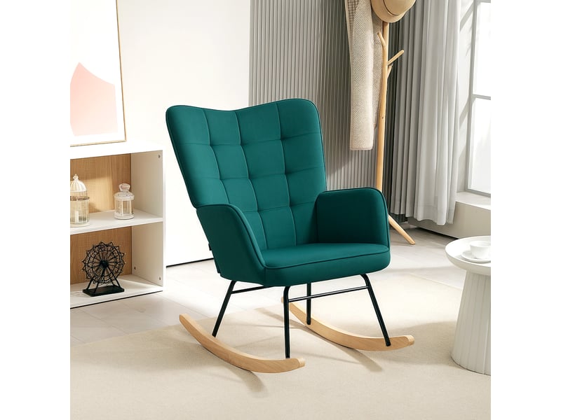  Fauteuil à bascule rocking chair revêtement en velous structure en acier 71 x 98 x 101 cm vert  - Conforama D