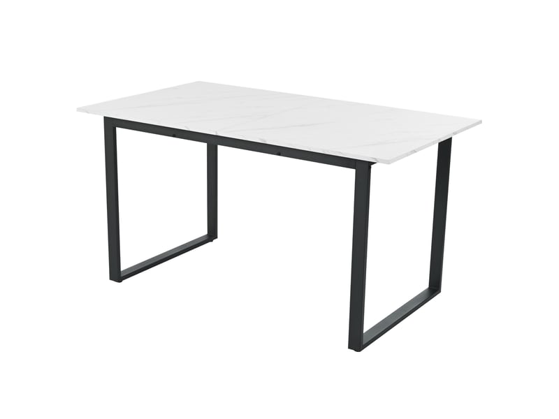 Table de salle à manger extensible en mdf effet marbre avec piètement métal 140180×80×75 cm blanche - Conforama A