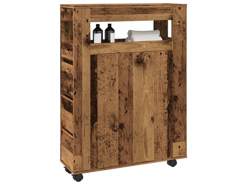  Meuble étroit salle de bain, commode à roulettes vieux bois shl4087  - Conforama B