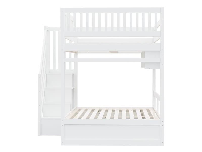  Lit mezzanine 140x200 cm en pin avec escalier de rangement, coffre hydraulique, led et prises blanc Fay Lum - Conforama E