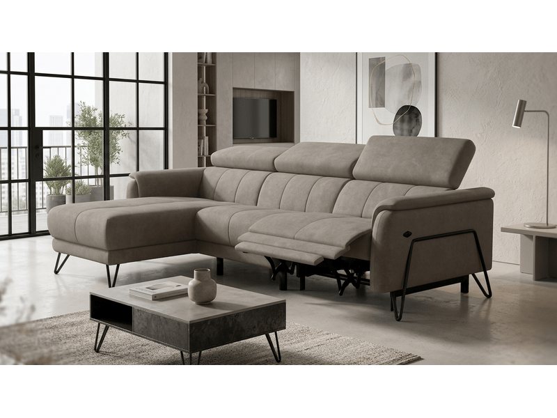 Canapé d'angle 4 places roden avec relax, tissu velours beige RODEN - Conforama B