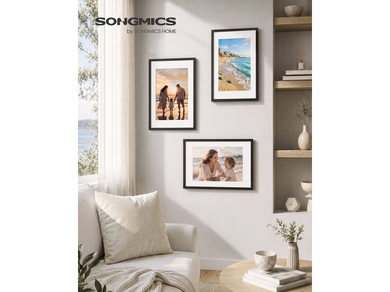  Lot de 3 cadres photo muraux en pvc, 44 x 31,7 x 1,5 cm, noir  - Conforama B