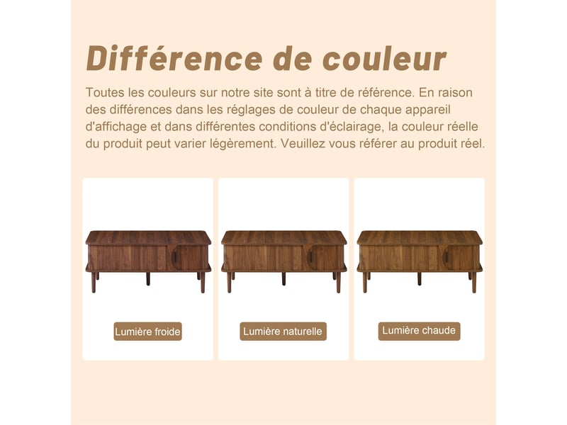  Table basse noyer, rangement, fermeture douce, étagères réglables, plan relevable, design moderne - mdf et bois - 100x48x55.5cm  - Conforama C