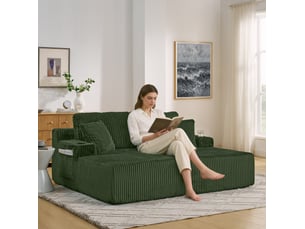 Canapé fauteuil relax 2 places tissu côtelé vert poche latérale porte gobelet homvra