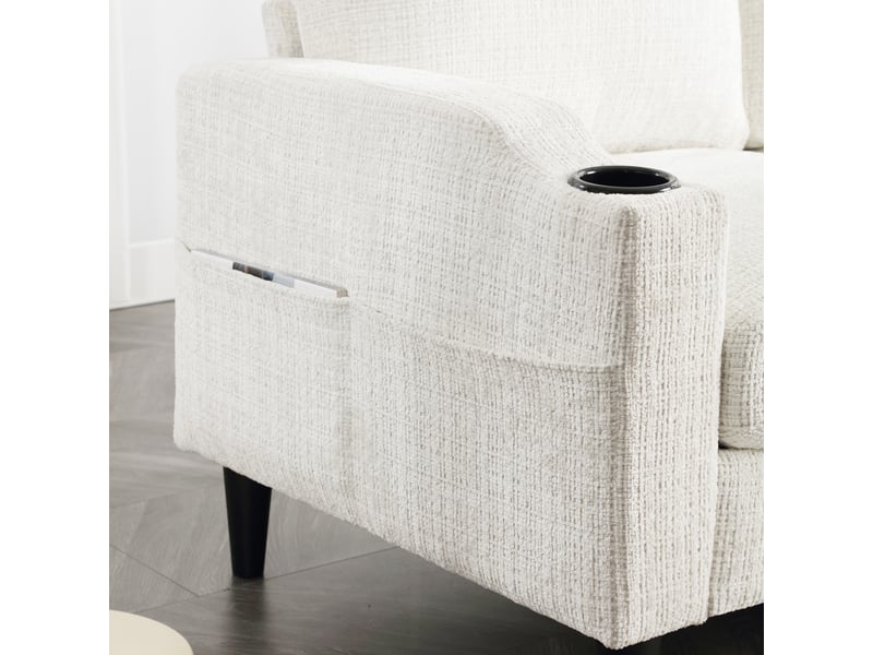 Canapé 4 places avec pouf revêtement en chenille douce 196,5 cm rangement et porte-gobelets - Conforama E