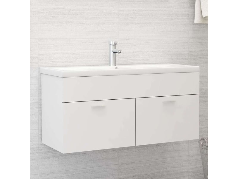 Armoire d'évier avec lavabo intégré, cabinet de salle de bain blanc aggloméré cf65592 - Conforama B