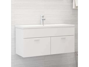 Armoire d'évier avec lavabo intégré, cabinet de salle de bain blanc aggloméré cf65592