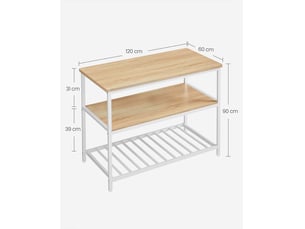Étagère de cuisine à 3 étagères étagère de rangement avec plan de travail structure en acier stable 120 x 60 x 90 cm facile à monter marron rustique et noir 12_0007854
