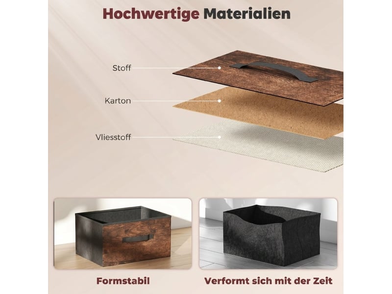 Commode 8 tiroirs en tissu marron rustique, cadre métal noir, style industriel pour chambre et salon - Conforama E