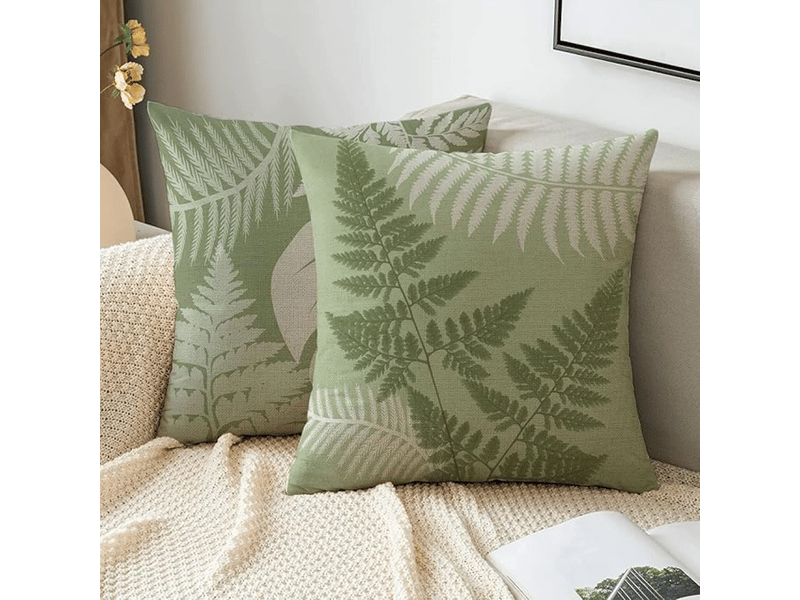  Housse de coussin pour la maison, le jardin, l'extérieur et l'intérieur, lot de 4 pièces, feuilles vertes sauge, taie d'oreiller pour salon, chaise, 45 x 45 cm  - Conforama E