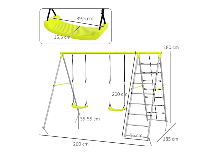  4 en 1 balançoire portique pour enfant avec 2 siège de balançoire échelle grimpeuse et filet d'escalade vert  - Conforama C