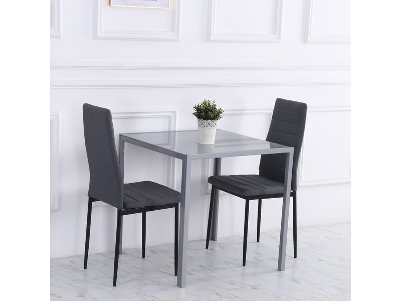  Table de salle à manger carrée pour 4 personnes avec plateau en verre et cadre en métal pour cuisine, 75 × 75 × 75 cm  - Conforama B