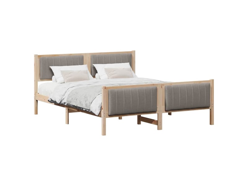 Lit double- lit adulte - cadre de lit marron et taupe 150 x 200 cm bois massif en pin - Conforama B