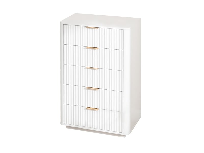  Commode à 5 tiroirs, 108 x 40 x 70 cm, meuble de rangement blanc moderne avec poignées en métal, pour chambre, salon ou entrée  - Conforama A