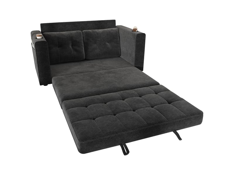 Canapé convertible 2 places 141 x 79 x 93 cm, couchage 141 x 216 cm, assise triple pliable, 2 porte-gobelets, poches et housses lavables, gris - Conforama A