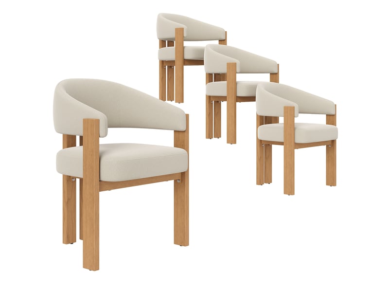  Lot de 4 chaises de salle à manger 49x47x78cm, beige et naturel, garnissage épais, meuble de cuisine, effet bois, métal  - Conforama A