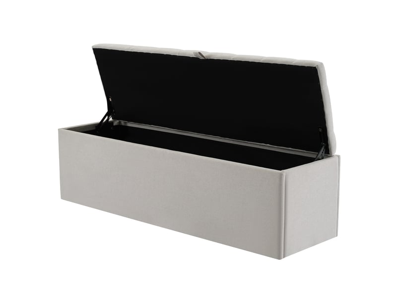 Banc de rangement en lin, coffre bout de lit 141 cm, pouf capitonné avec grand espace, bout de lit gris clair pour chambre. - Conforama E