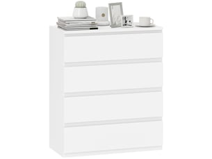 Commode moderne à 4 tiroirs, sans poignées, pour chambre et salon, 80 x 39 x 95 cm, blanche