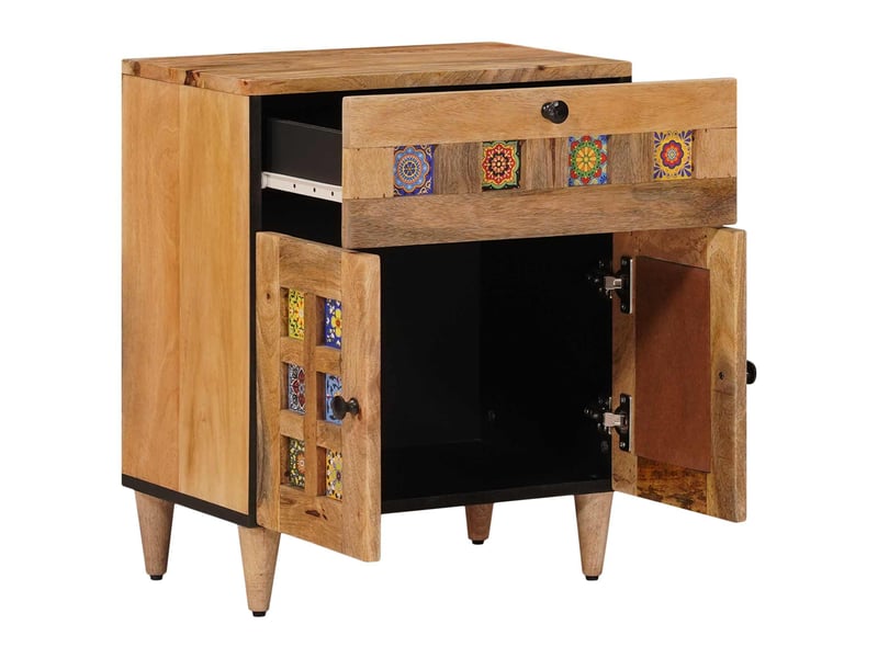 Table de chevet - cabinet de chevet - table de nuit naturel 50 x 33 x 60 cm bois de mangue massif - Conforama A