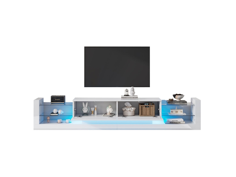  Meuble tv 180cm, finition brillante avec éclairage led et rangement par tiroirs meuble tv contemporain  - Conforama A