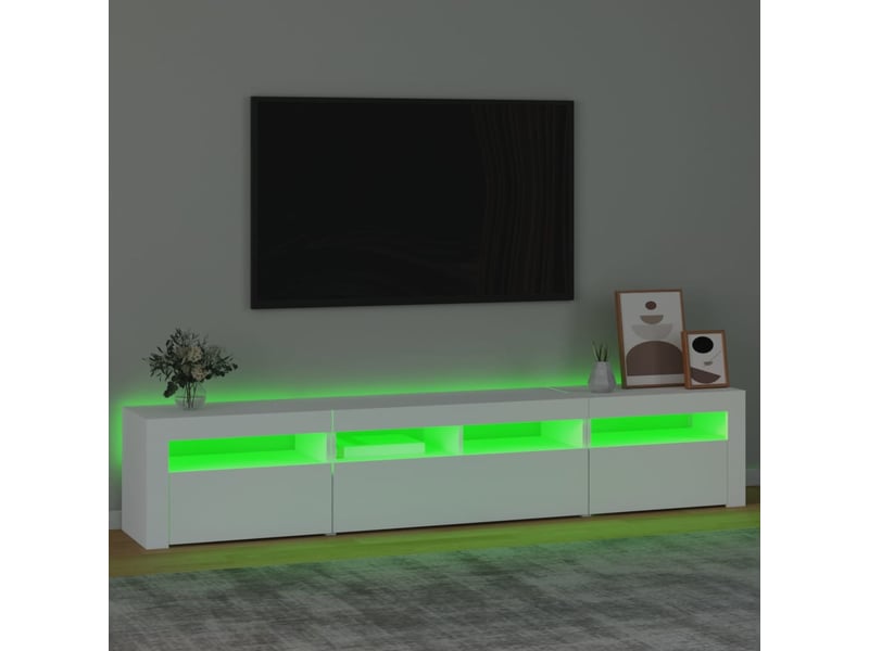 Meuble tv - banc tv - meuble de rangement avec lumières led blanc 210x35x40 cm  - Conforama D