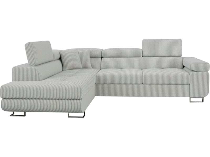 Canapé d'angle convertible antoni avec têtières relevables angle à gauche velours côtelé gris Antoni - Conforama A