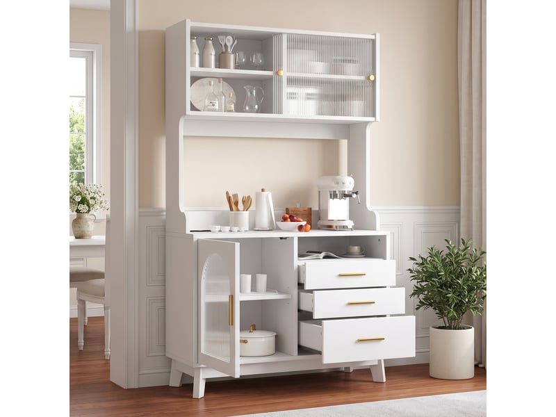Meuble de cuisine muvano, buffet haut blanc avec prises et ports usb, 100,5 × 40 × 178 cm - Conforama D