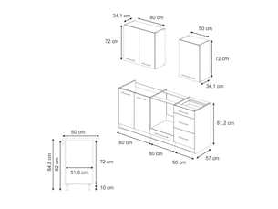 Vicco cuisine, chêne de force doréblanc, 190cm, pt anthracite
