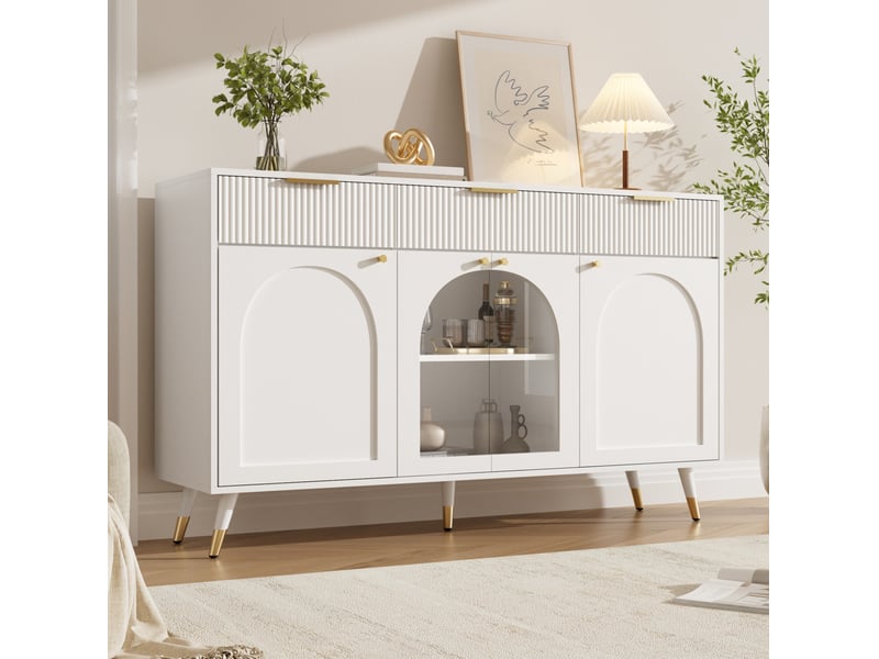  Buffet modenvie 4 portes et 3 tiroirs 140 x 40 x 85,5 cm blanc en mdf et panneaux de particules  - Conforama B