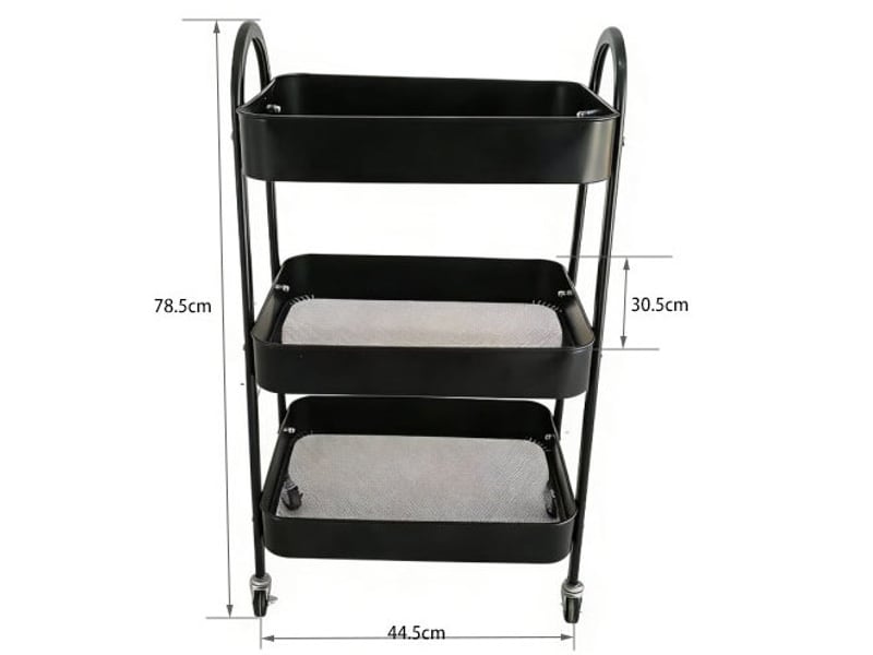  Desserte 3 niveaux 44,5 x 30,5 x 78,5 cm noire en acier carbone, roulettes pivotantes à 360 degrés  - Conforama C