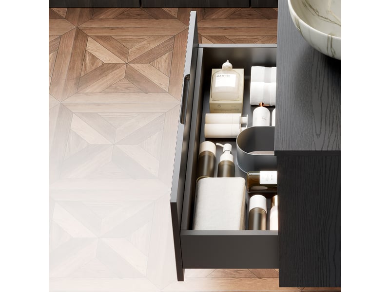  Meuble sous vasque mural avec 1 tiroir en bois massif et contreplaqué pour salle de bain noir 89 × 55 × 54 cm  - Conforama C