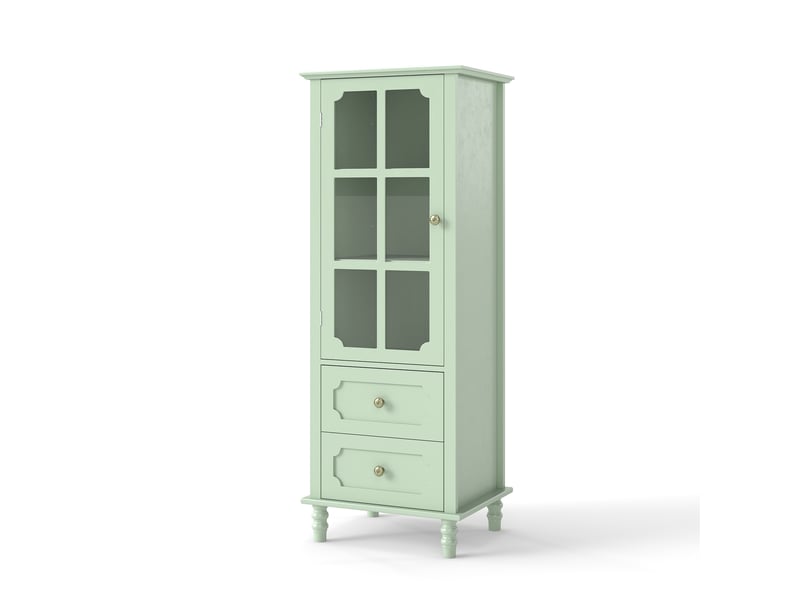 Buffet - 50x40x133 cm - meuble de rangement haut avec porte vitrée et 2 tiroirs, vitrine et buffet de cuisine - vert - Conforama A