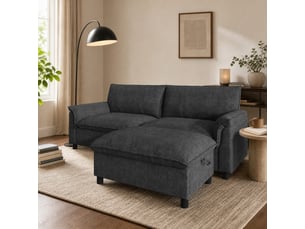 Canapé d'angle réversible fixe <strong>MAISENTIEL</strong> <strong></strong> 3 places Tissu gris avec coffre de rangement