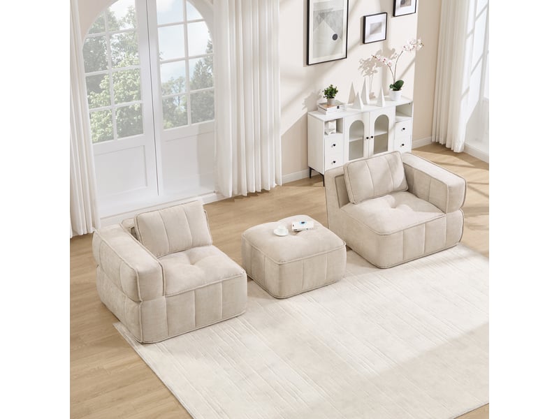  Canapé d’angle modulable 2 places en polyester beige – 198 x 162 x 67 cm Fay Lum - Conforama E