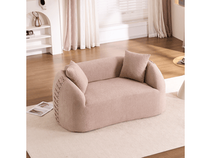 Canapé compressé 2 places 155x90x67 cm sans montage, sans structure, accoudoirs avec lacets, 2 coussins, mousse, tissu chenille crème abricot