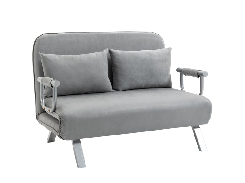  Canapé convertible 2 places avec dossier réglable 5 positions et coussins  - métal polyester gris clair  - Conforama A
