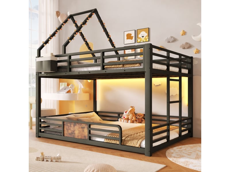Lit superposé en métal 140x200 cm avec cadre de toit à décorer et éclairage led, noir - Conforama B