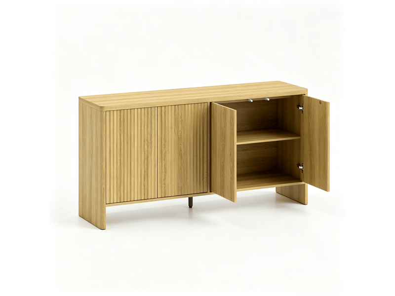  Buffet bas de rangement avec portes sans poignées - lpospi - étagères réglables mdf chêne 147 × 40 × 77 cm  - Conforama A