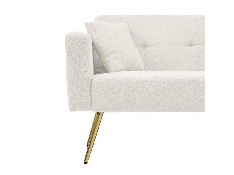  Canapé 2 places en peluche d’agneau,canapé-lit pliant réglable - pieds en métal + poches de rangement - 2 coussins - 175x64x72cm - blanc 175x64x72cm - Conforama R