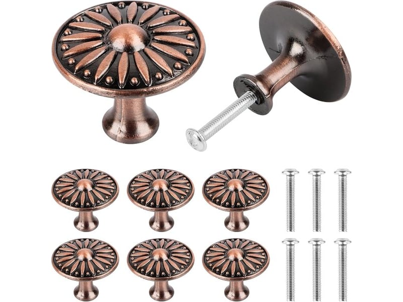 Poignées rondes de style vintage en bronze huilé, poignées pour placards, commodes et meubles avec vis - Conforama D