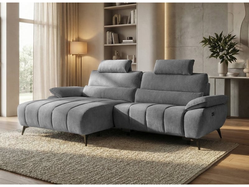 Canapé d'angle relax électrique en velours chiné gris lyana - angle gauche - Conforama B