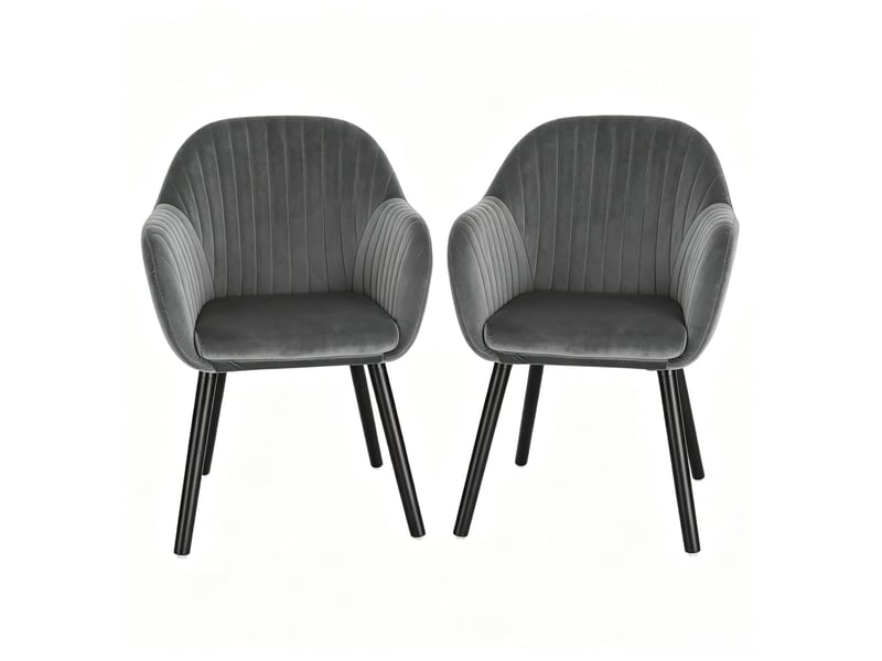  Lot de 2 chaises de salle à manger avec accoudoirs en velours gris foncé et noir  - Conforama A