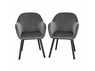 Lot de 2 chaises de salle à manger avec accoudoirs en velours gris foncé et noir