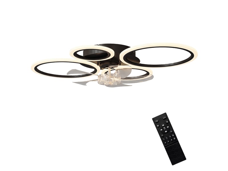 Ventilateur de plafond avec lumière et télécommande acier noir  - Conforama E