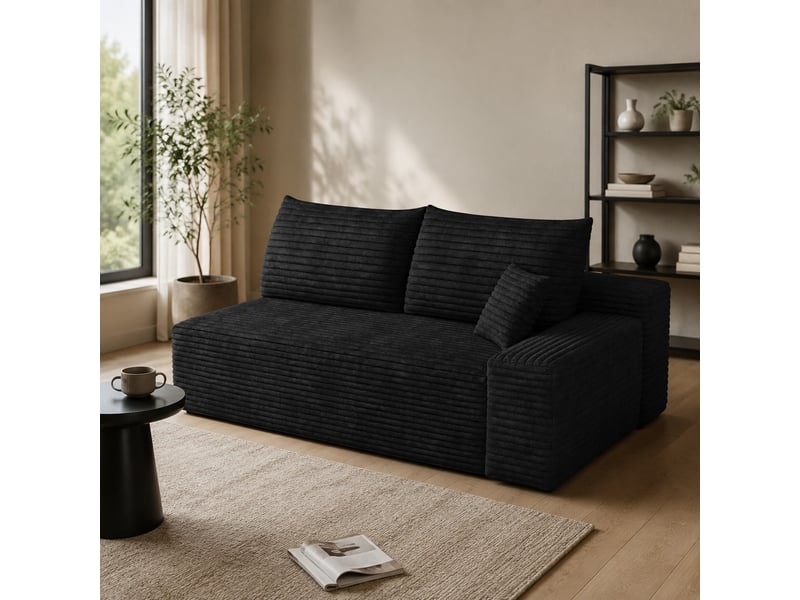  Canapé d’angle réversible 2 places avec chaise longue  - assise moelleuse, tissu côtelé - noir  - Conforama C