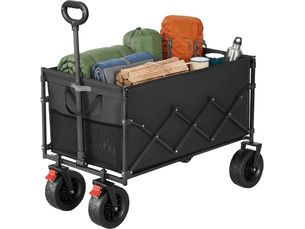 Chariot de transport pliable extérieur jardin 55 x 91 x 98 cm 200 l charge 180 kg design pratique en plastique noir 12_0013022